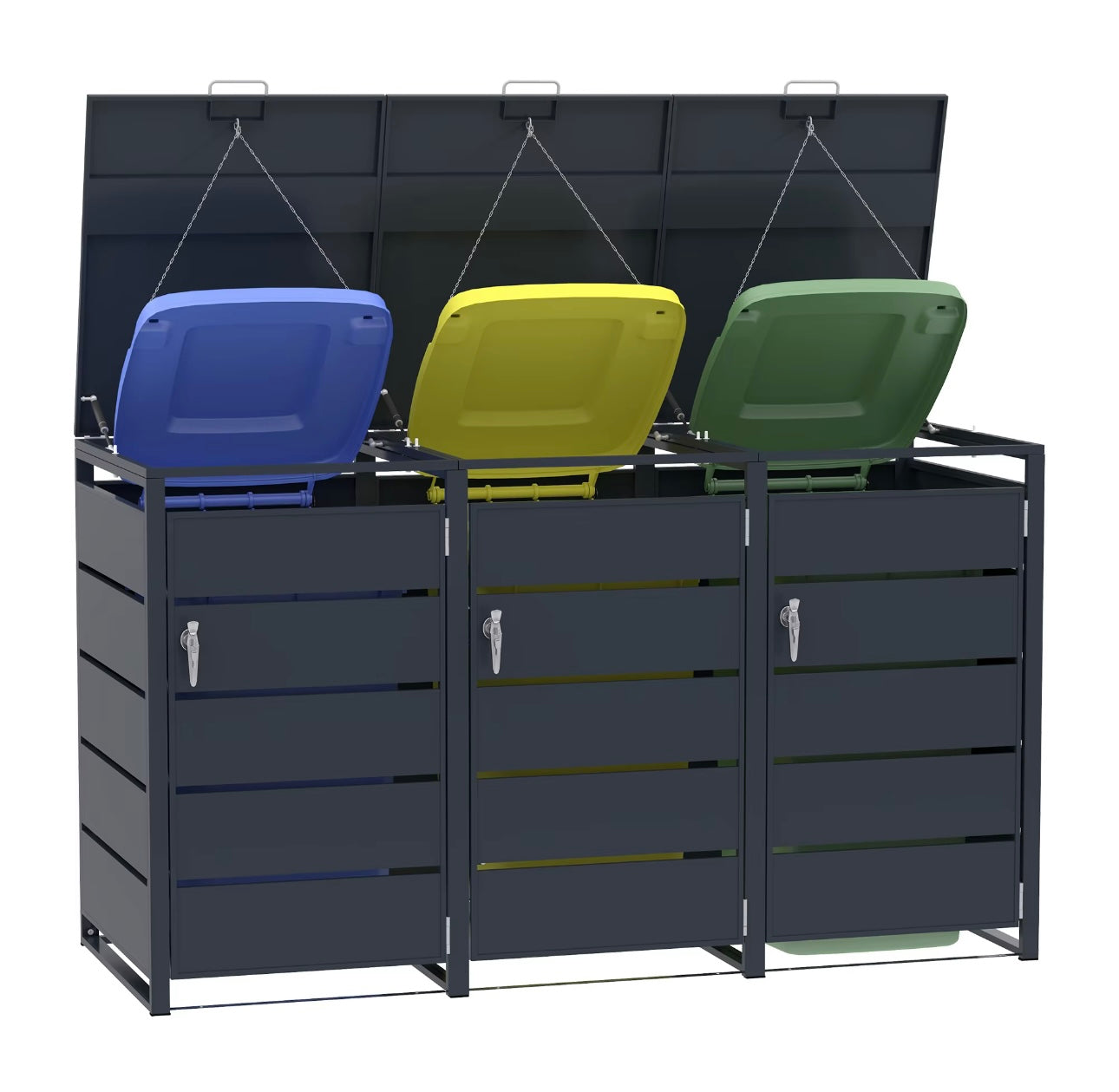 Cache-poubelles 3 bacs avec chaîne intégrée